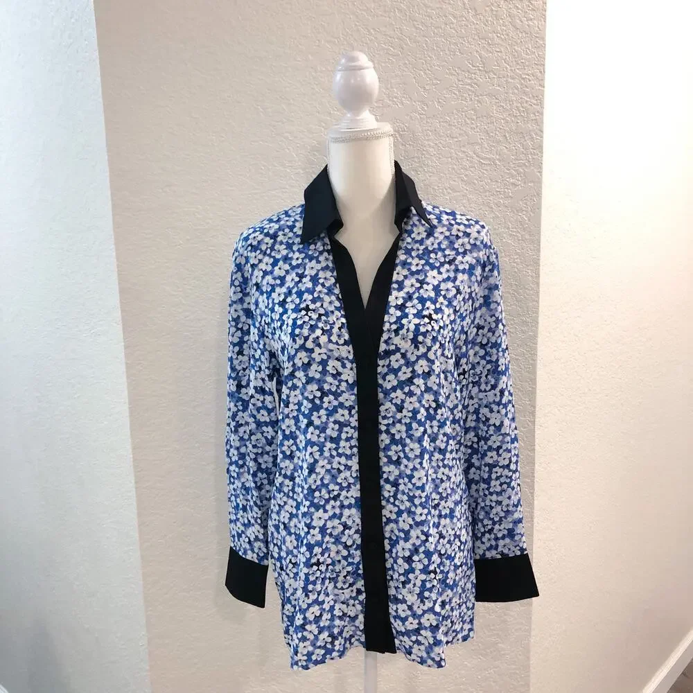 Emanuel Ungaro Silk Blue Floral Button Up Top Blouse